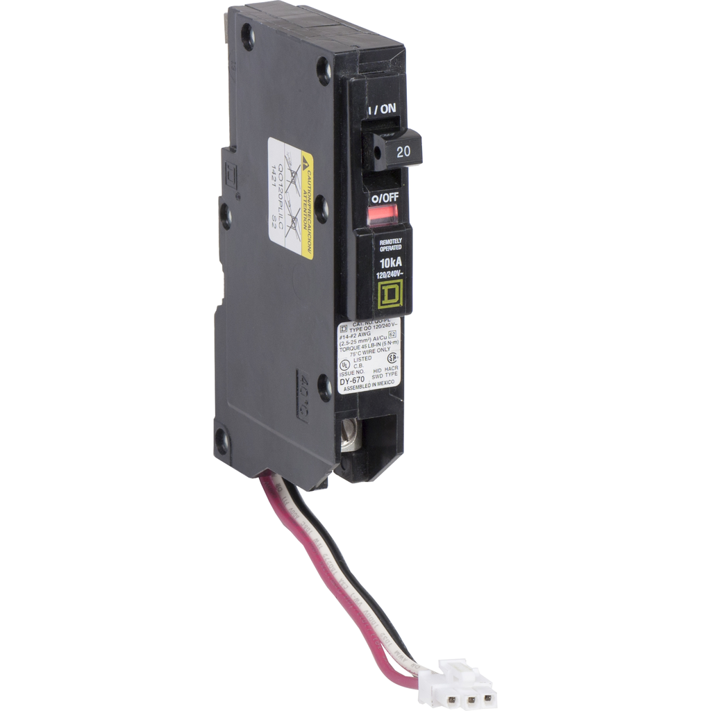 QO120PLILC – Mini circuit breaker, QO, 20A, 1 pole, 120/240VAC, 10kA, plug in, Powerlink, load shedding