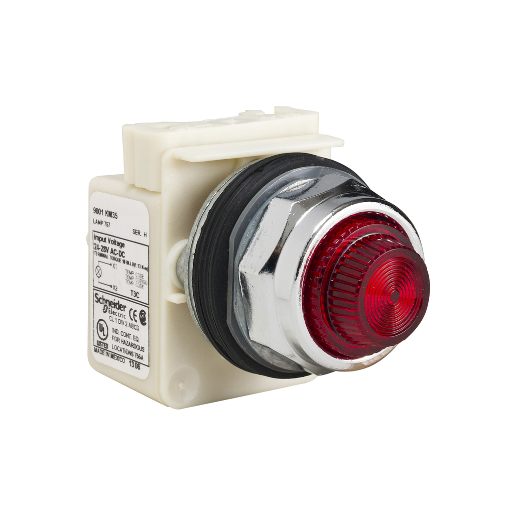 9001KP35R31 – Pilot light, Harmony 9001K, metal, polycarbonate, fresnel lens, red, 30mm, 24…28V