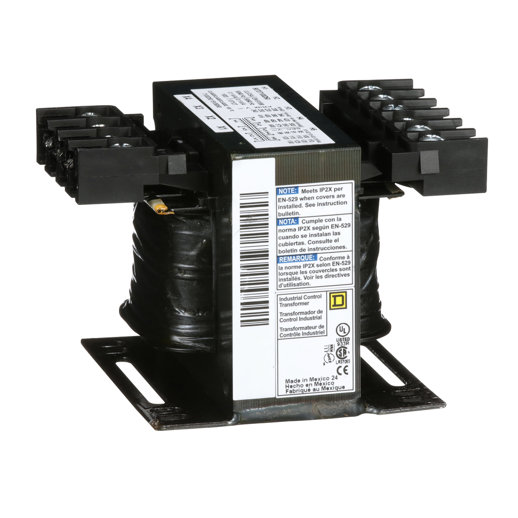 9070T100D50 – Transformer, Type T, industrial control, 100VA, 1 phase, 240/416/480/600V primary, 99/120/130V secondary, 55C rise
