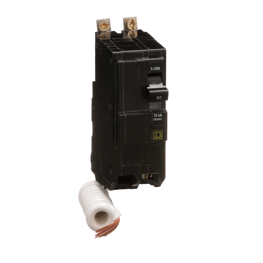 QOB250EPD5238 – Mini circuit breaker, QO, 50A, 2 pole, 120/240VAC, 10kA, bolt on, 30mA grd fault B, ring