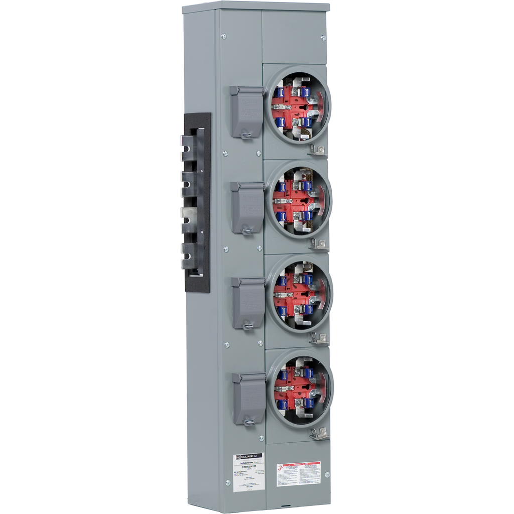 EZMH314125X – Branch unit, EZ Meter-Pak, 125A, 4 x 5 jaw sockets, 208Y/120VAC, horn bypass, ringless, 1200A Al/Cu busbar