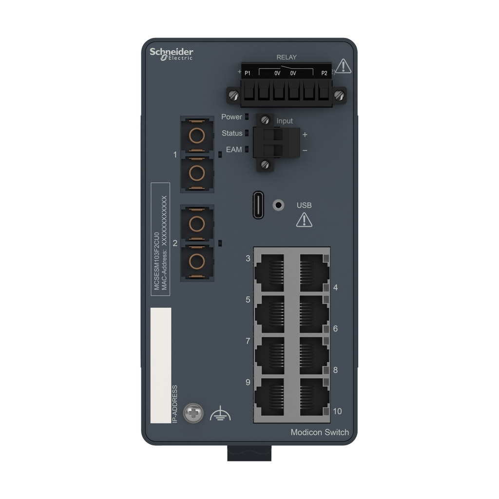 Mayer-DDS-network switch, Modicon Networking, managed, 8 ports for copper with 2 ports for fiber optic, multimode-2