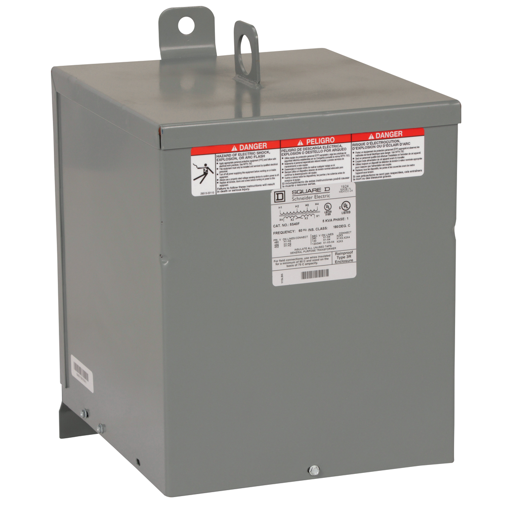 5S40F – Transformer, dry type, encapsulated, 5kVA, 1 phase, 480V primary, 120/240V secondary, 13B, 115C rise