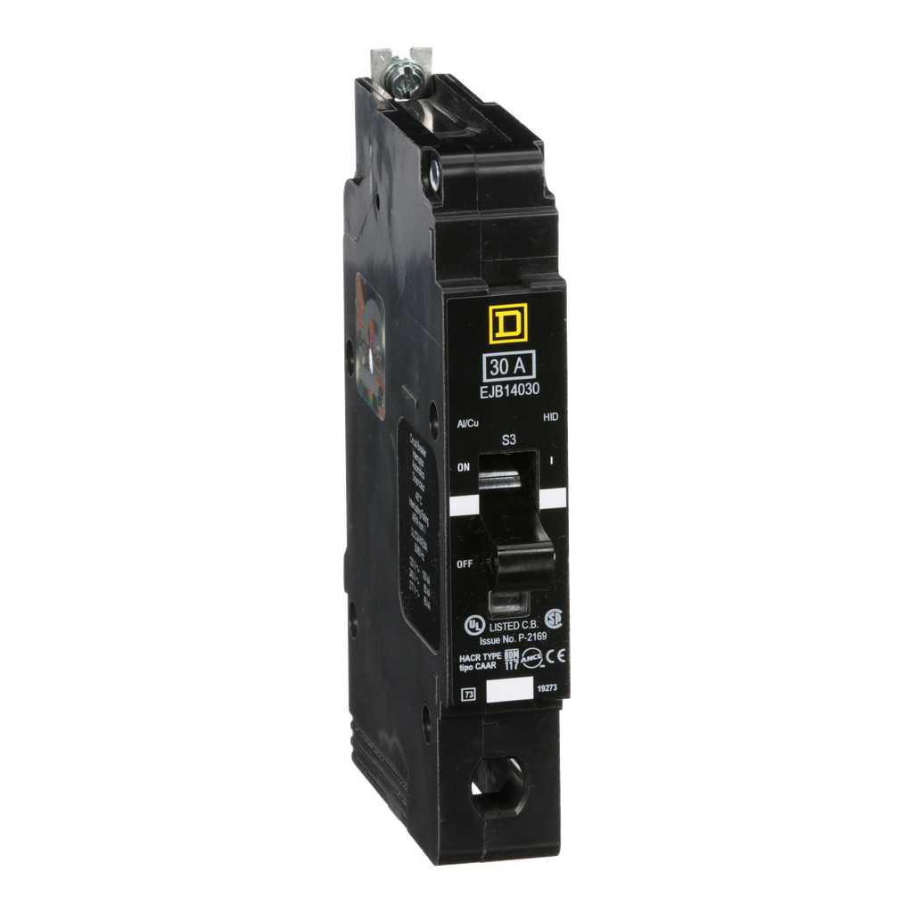 EJB14030 – Mini circuit breaker, E-Frame, 30A, 1 pole, 277VAC, 100kA max, bolt on