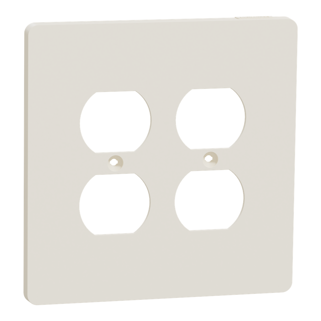 SQWS422012LA – Cover frame, X Series, for 2 duplex socket-outlet, 2 gangs, screw fixed, mid sized plus, light almond, matte finish