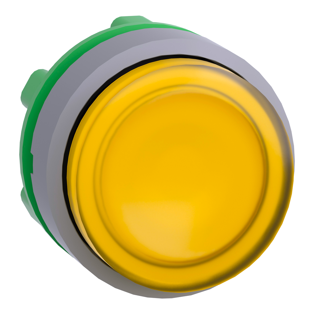 ZB5AH83C0 – Head for illuminated push button, Harmony XB5, grey bezel, yellow projecting, 22mm, universal LED, push-push