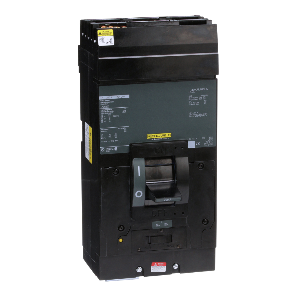 LA36200 – Circuit breaker, LA, 200A, 3 pole, 600VAC, 22kA, 250VDC, 10kA, I-Line, thermal magnetic