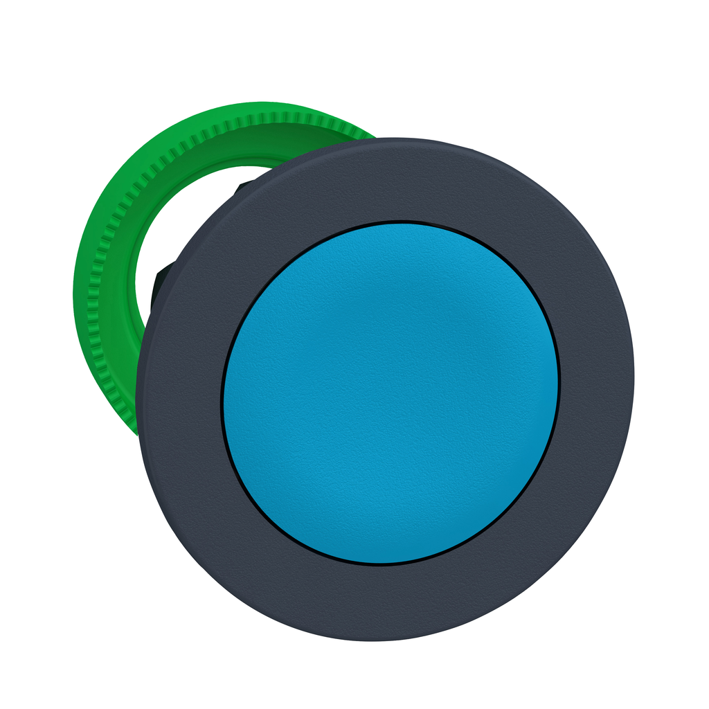 ZB5FA6 – Antimicrobial Flush mounted push button head, Harmony XB5, plastic, blue, 30mm, spring return, unmarked