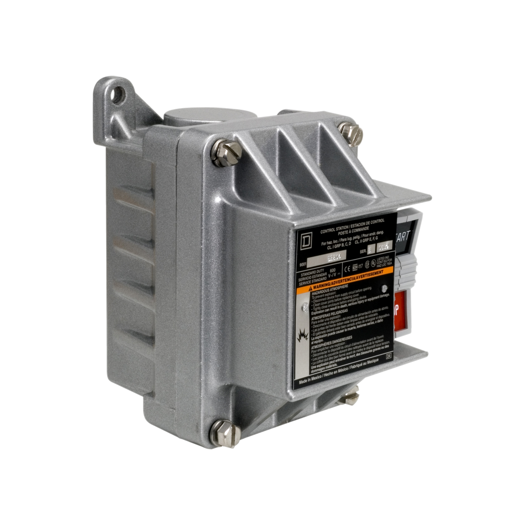9001BR204 – Complete control station, Harmony 9001B, 2 push buttons START-STOP, with lockout, 5A, 600V AC, 1NO   1NC NEMA 7/9
