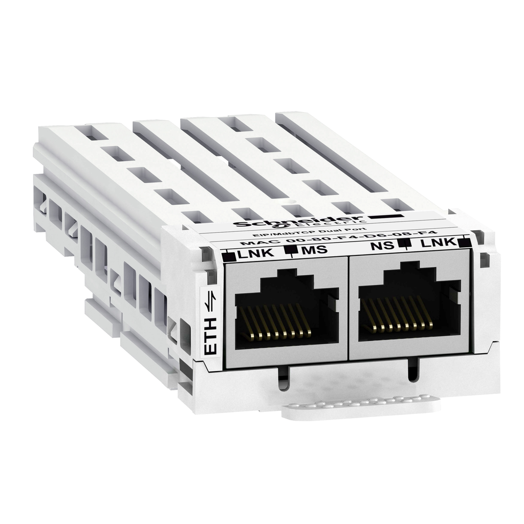 VW3A3720 – communication module EtherNet IP Modbus TCP, 10 or 100Mbps, 2 x RJ45 connectors
