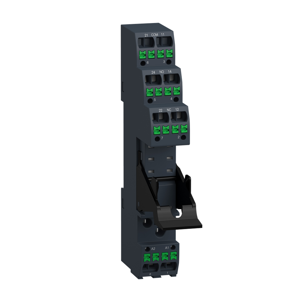 RSZE08P – Push in socket with clamp, Harmony Electromechanical Relays, for RSB1A160 RSB2A080 relays, 10A, push in terminals, separate contact