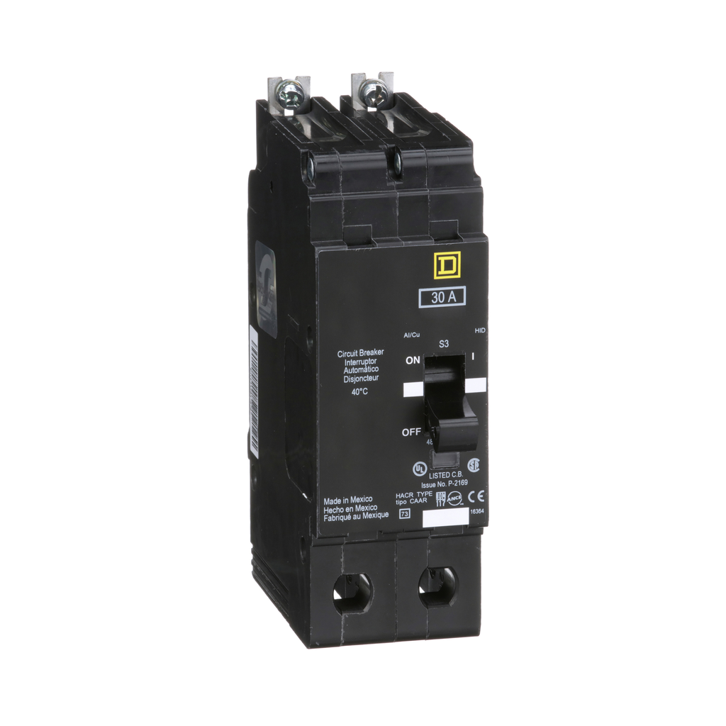 EJB24030 – Mini circuit breaker, E-Frame, 30A, 2 pole, 480Y/277VAC, 100kA max, bolt on