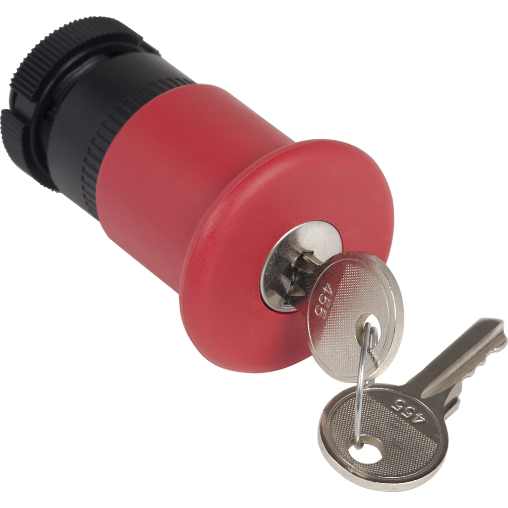 ZA2BS944 – Head for emergency switching off push button, Harmony XAC, red mushroom 40mm, trigger latching key release, unmarked