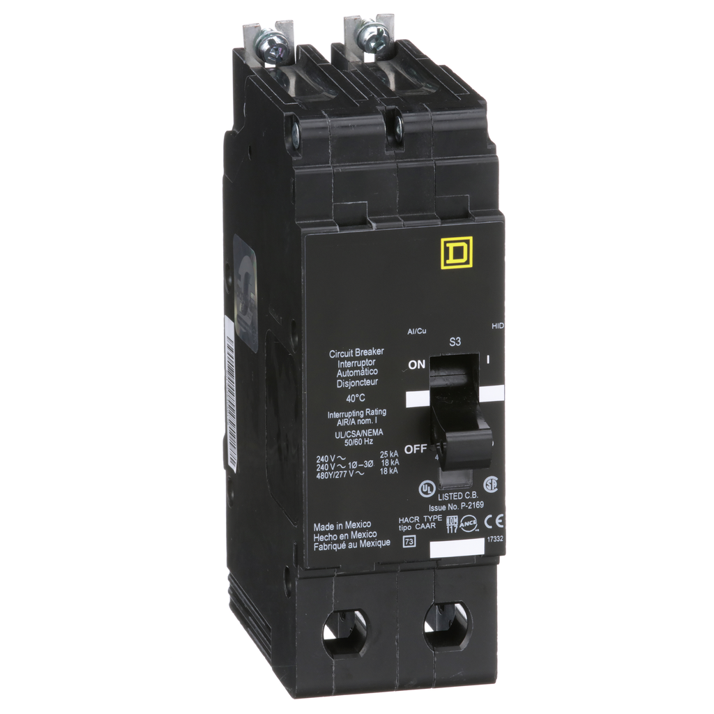 EDB24035 – Mini circuit breaker, E-Frame, 35A, 2 pole, 480Y/277VAC, 25kA max, bolt on