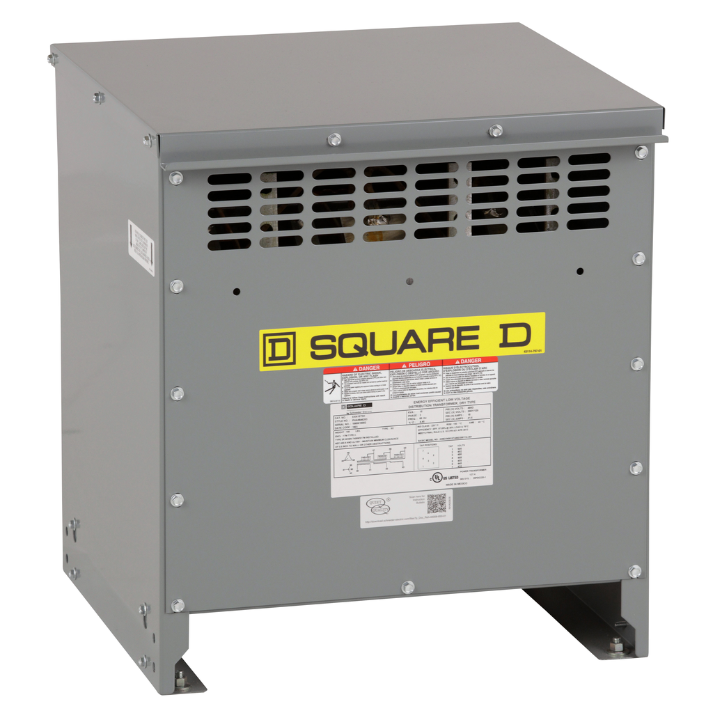 EXN15T3H – Transformer, dry type, DOE 2016, 15kVA, 3 phase, 480V delta primary, 208Y/120V secondary, 17M, 150C rise