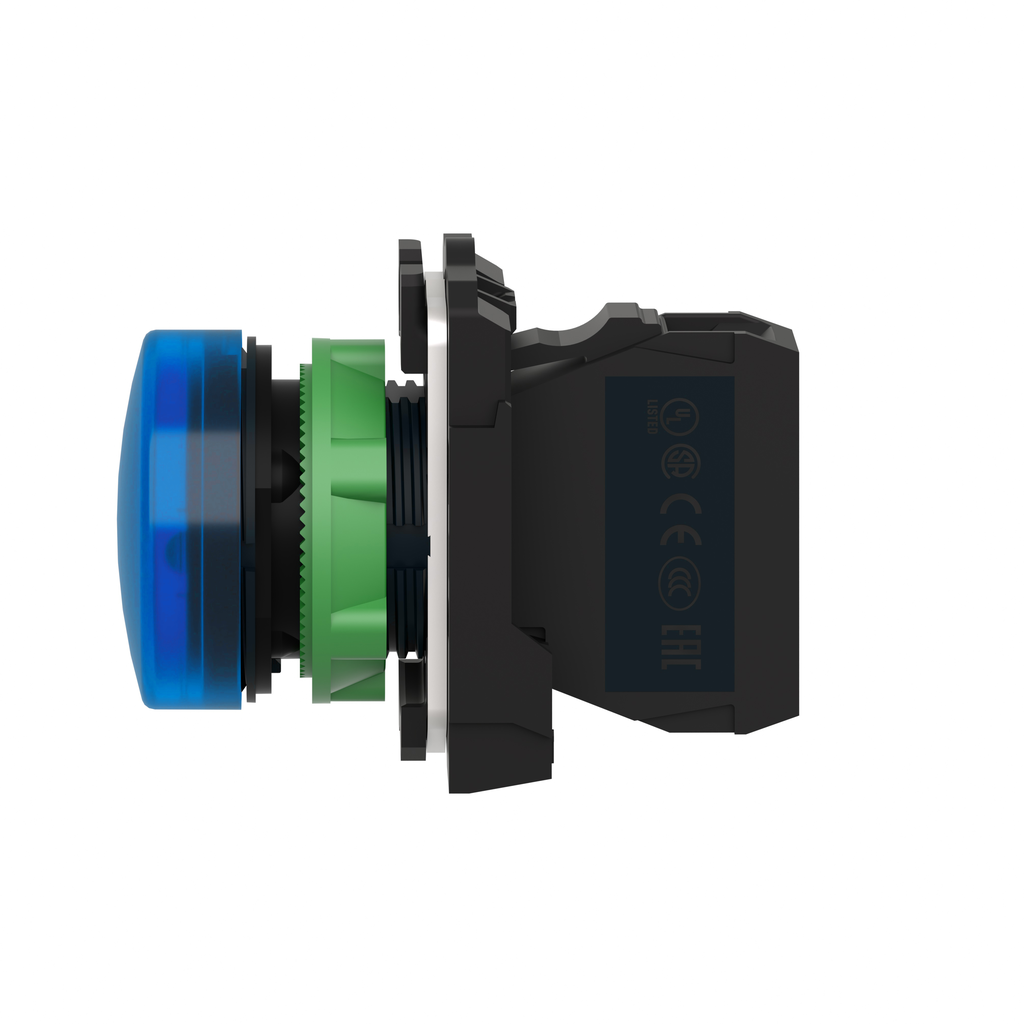 XB5AVM6 – Pilot light, Harmony XB5, grey plastic, blue, 22mm, universal LED, plain lens, 230…240V AC