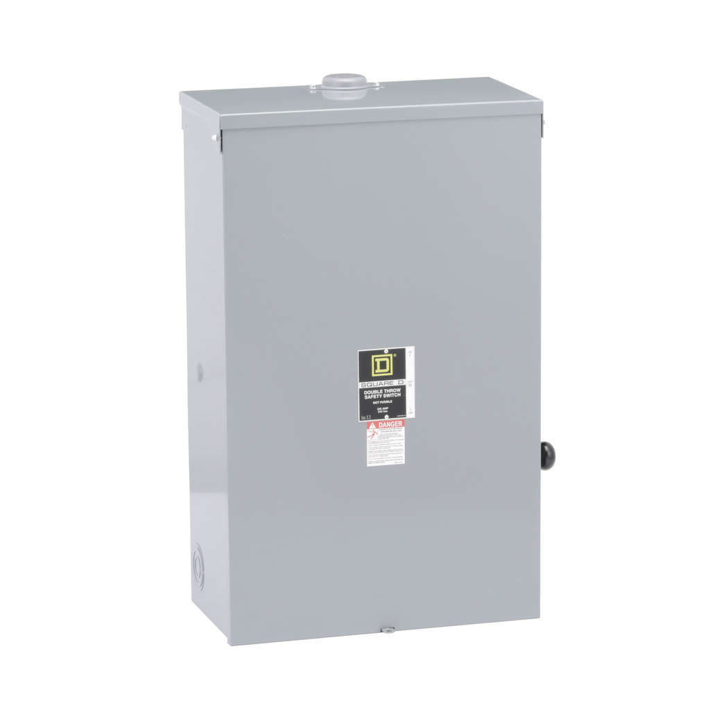DTU224NRB – Safety switch, double throw, non fusible, 200A, 240VAC, 250VDC, 2 pole, 15HP, neutral, NEMA 3R, bolt on