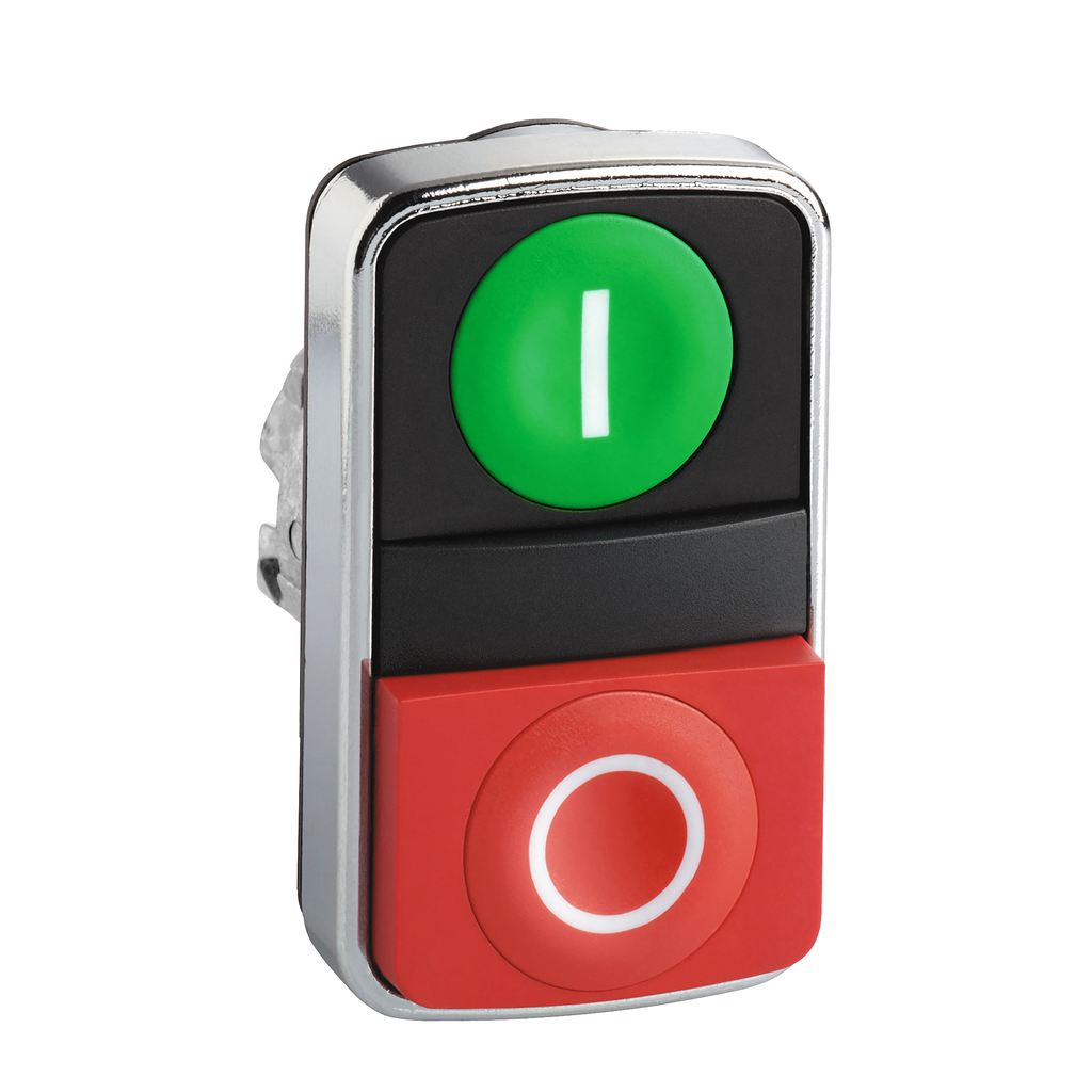 ZB4BA7341 – Head for double headed push button, Harmony XB4, metal, 22mm, 1 green flush marked I   1 red flush marked O