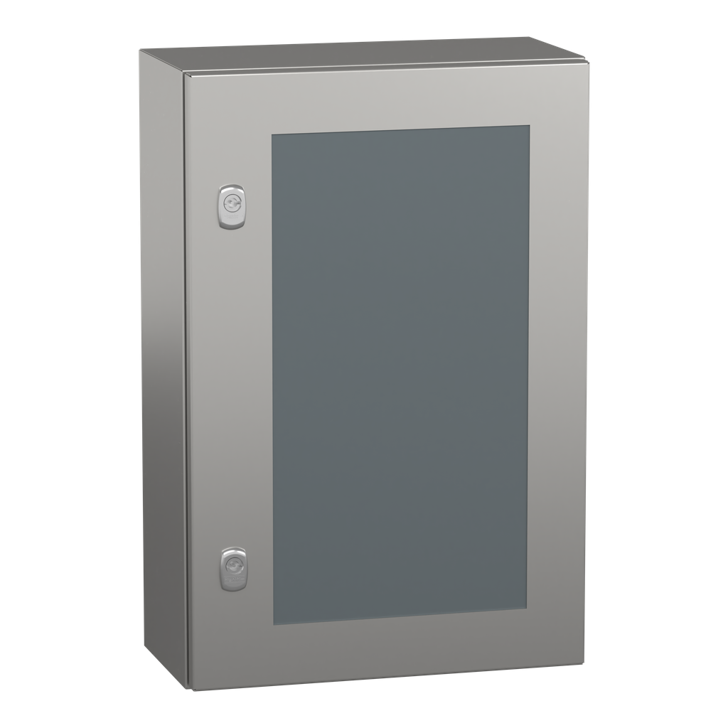 NSYS3X6420T – Wall mounted enclosure, PanelSeT S3X, stainless steel 304L, glazed door, 600x400x200mm, IP66