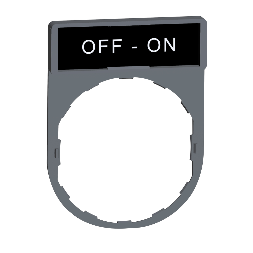 ZBY2367C0 – Legend holder, Harmony XB5, 30 x 40mm, grey bezel, 8 x 27mm legend, white marked OFF-ON
