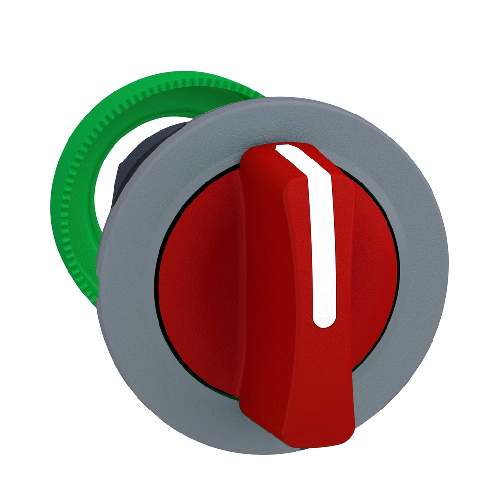 Mayer-DDS-Harmony XB5, Flush mounted selector switch head, plastic, red, 30mm, 3 positions, stay put, grey bezel-1