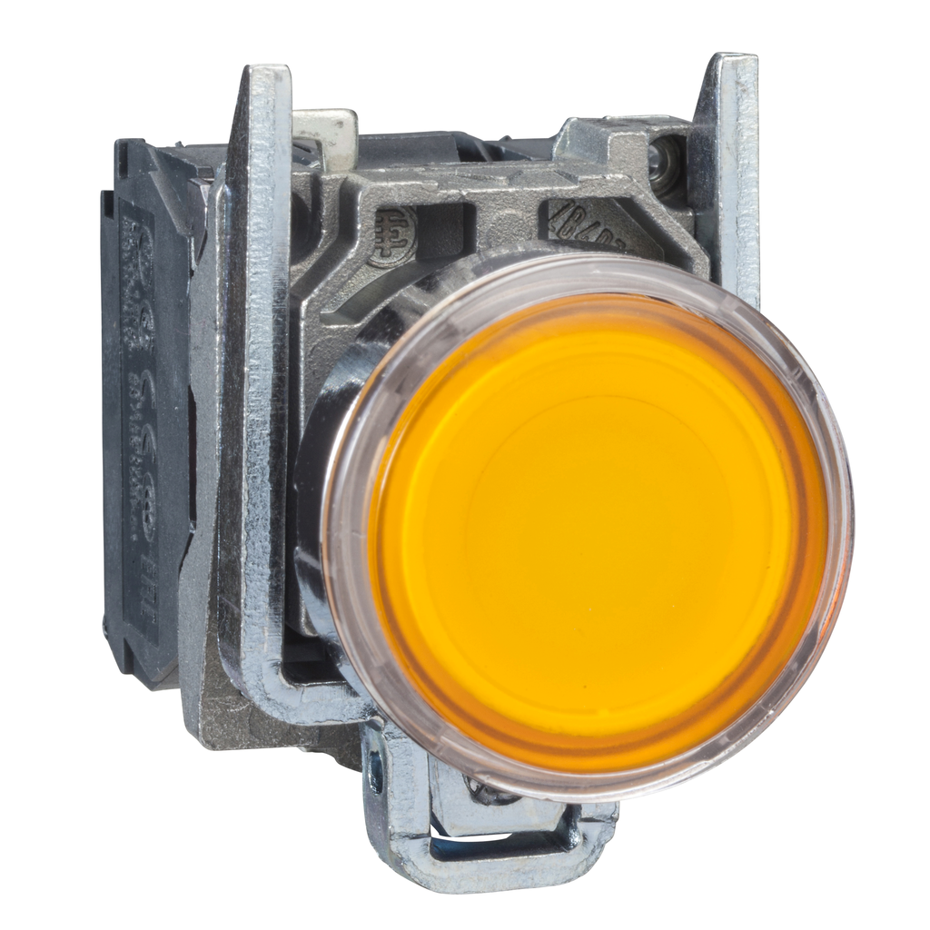 XB4BW3565 – Illuminated push button, Harmony XB4, metal, flush, orange, 22mm, spring return, lt 250V, 1NO 1NC