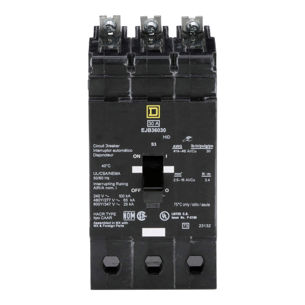 Mayer-DDS-Mini circuit breaker, E-Frame, 30A, 3 pole, 600Y/347VAC, 100kA max, bolt on [TAA]-2
