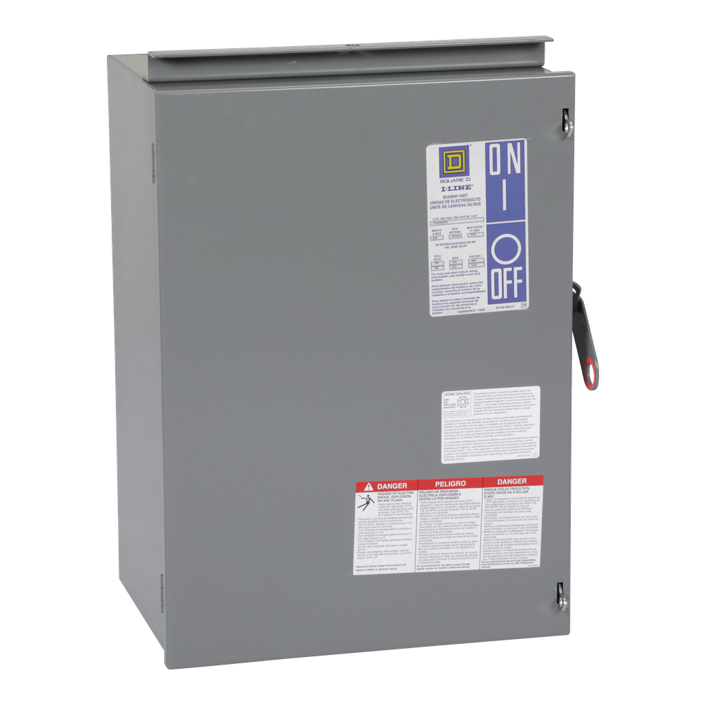 PQ3620G – Plug-in unit, I-Line Busway, fusible, 200A, 600VAC, 3 pole, 3 fuse   G, plug in connection