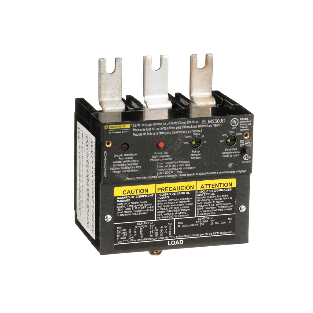 ELM250JD – Circuit breaker accessory, PowerPacT J, earth leakage module, 150 to 250A