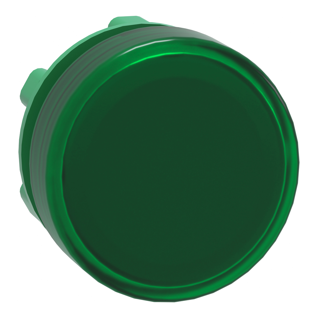 ZB5AV033 – Head for pilot light, Harmony XB5, plastic, green, 22mm, universal LED, plain lens
