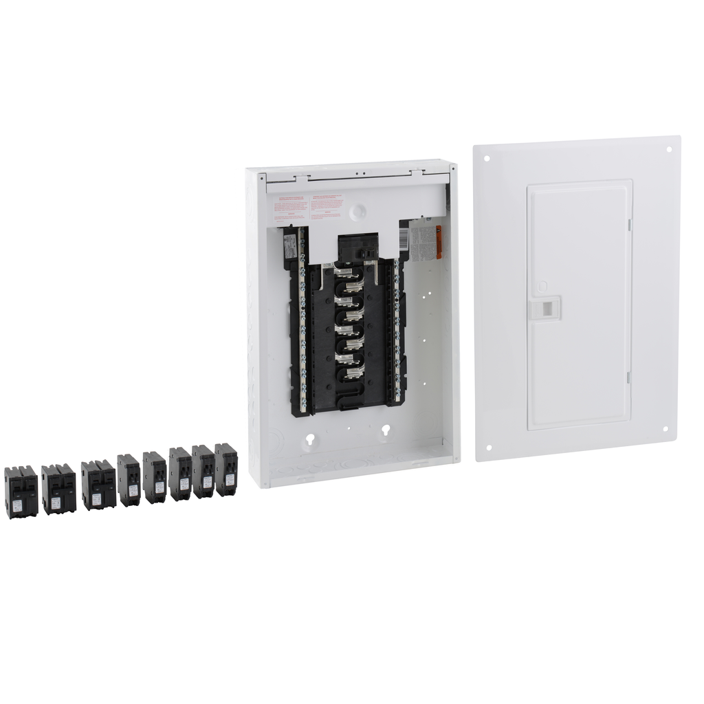 VCP1032 – Load center, Homeline, 1 phase, 16 spaces, 32 circuits, 100A convertible main breaker, PoN, NEMA1, gnd bar, combo cover