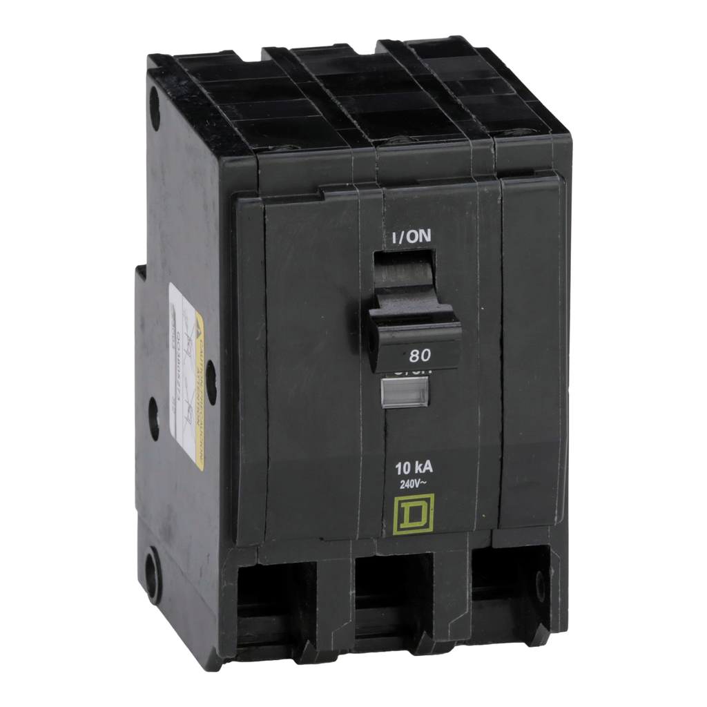 QO3805273 – Mini circuit breaker, QO, 80A, 3 pole, 120/240VAC, 10kA, plug in, ring