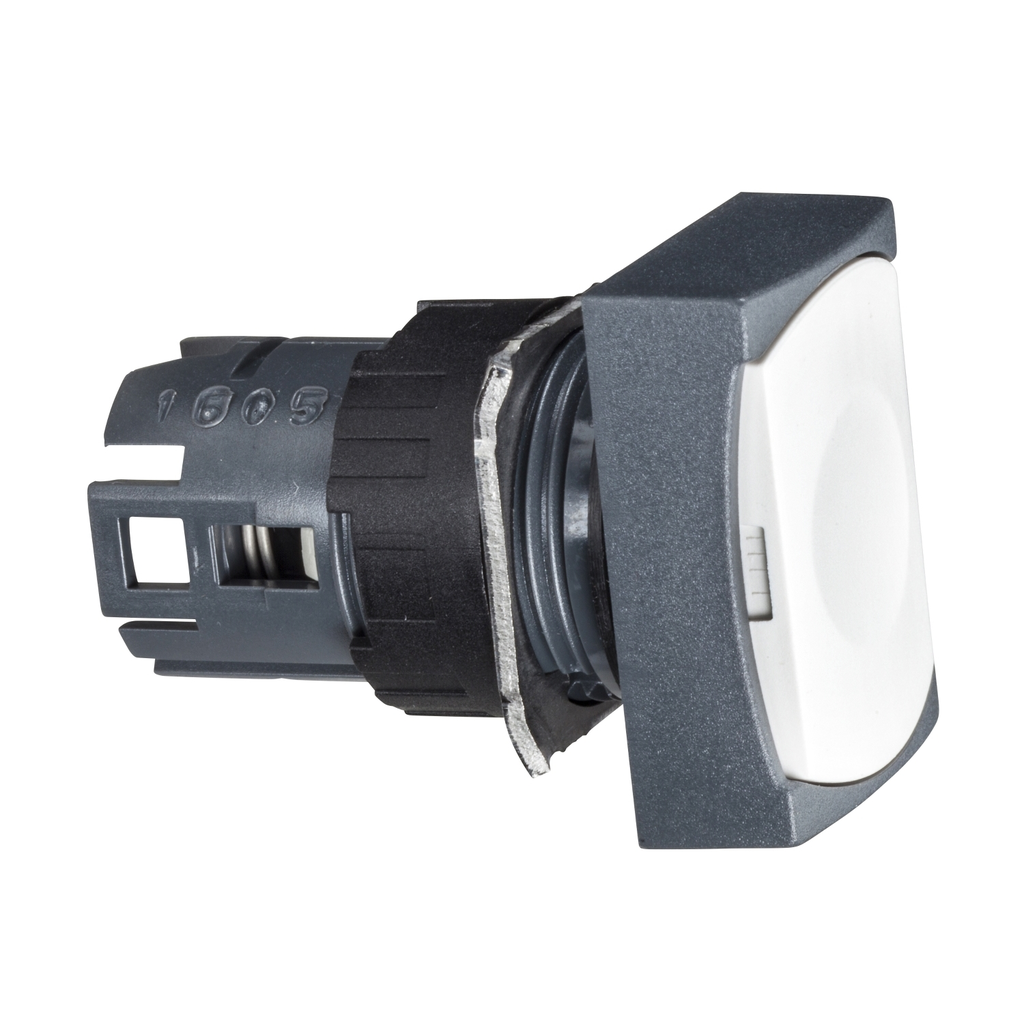 Mayer-DDS-Head for non illuminated push button, Harmony XB6, white rectangular flush, 16mm, integral LED, spring return, unmarked-1