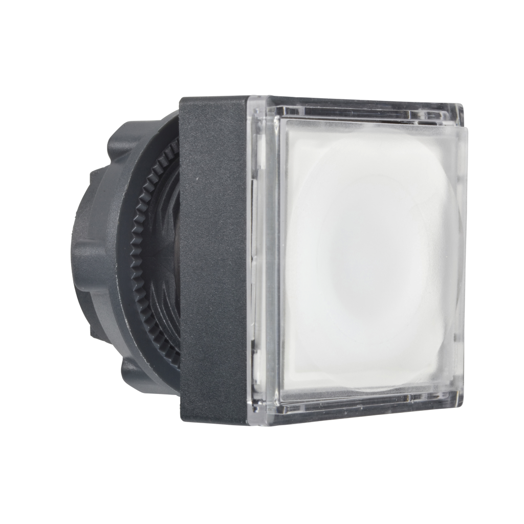 ZB5CH313 – Head for illuminated push button, Harmony XB5, square white flush, 22mm, universal LED, push to release, unmarked