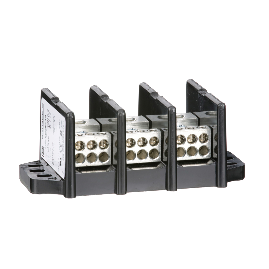 9080LBA362106 – Power distribution block, Linergy, 3 pole, 1 line, 6 load, 175A Cu, 135A Al, 600V