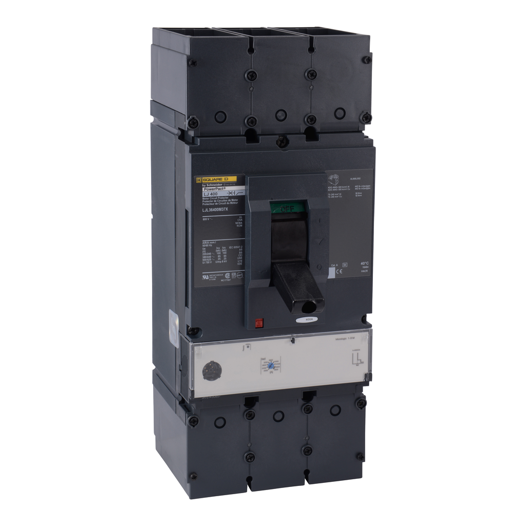 LJL36400M37X – Motor circuit protector, PowerPacT L, 400A, 3 pole, 600VAC, 25kA, lugs, MicroLogic 1.3M, 80%
