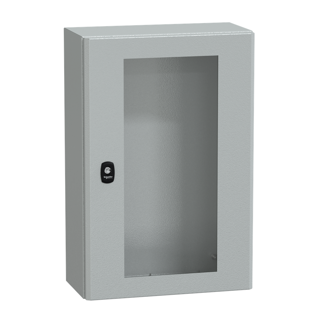 NSYS3D6420T – Wall mounted steel enclosure, PanelSeT S3D, transparent door, without mounting plate, 600x400x200mm, IP66, IK08