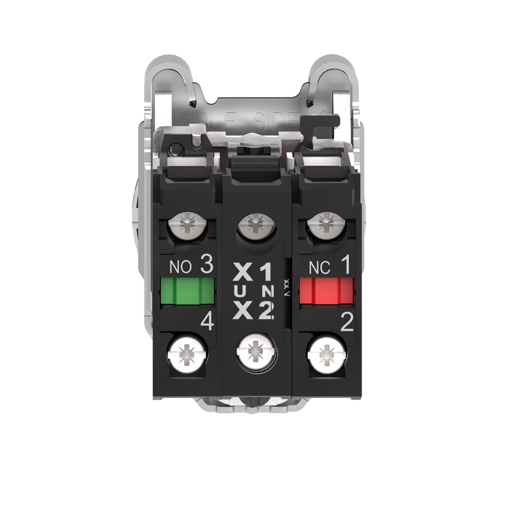 XB4FW36M5 – Illuminated push button, Harmony XB4, metal, blue flush mounted, 30mm, universal LED, plain lens, 1NO   1NC, 230V AC