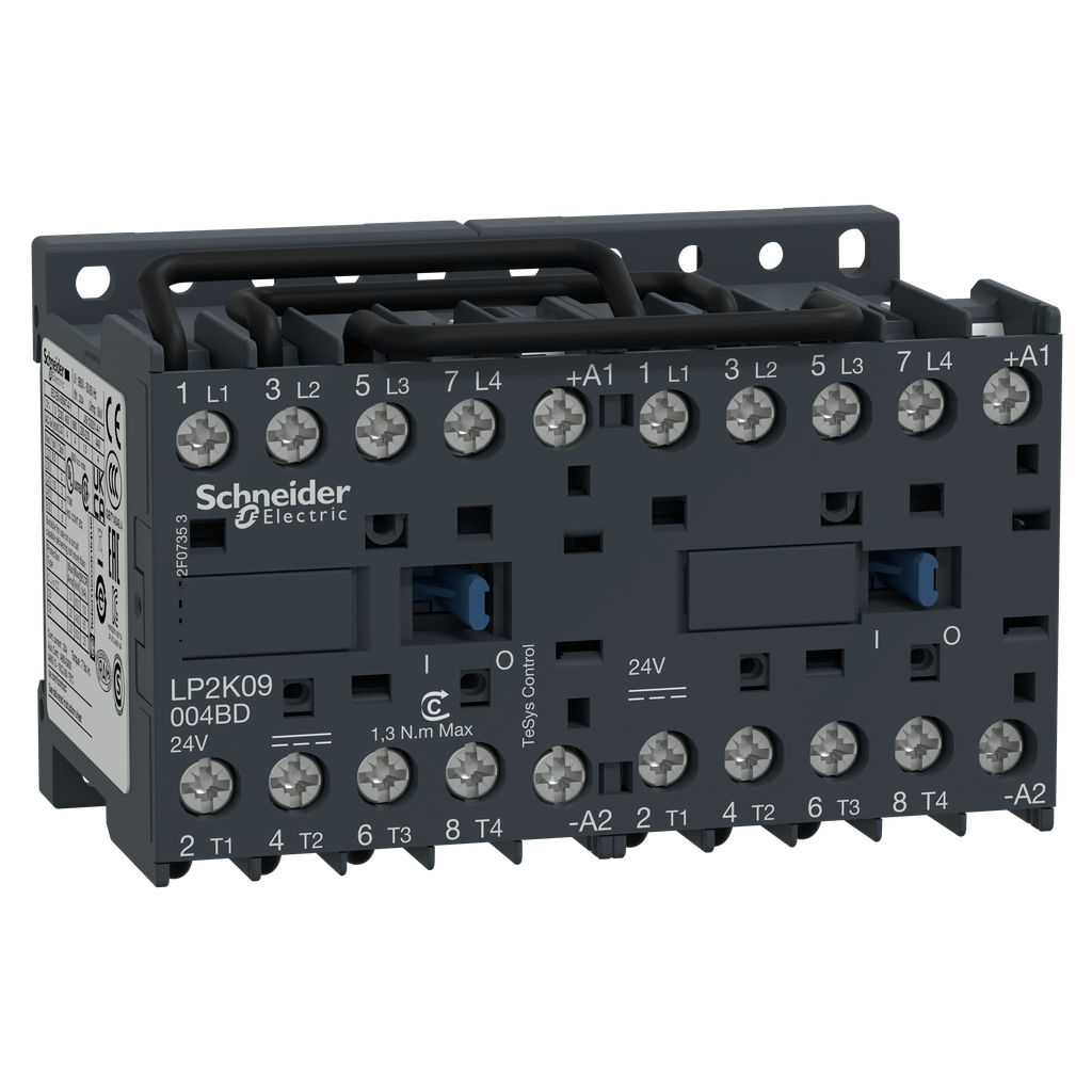 LP2K09004BD – Changeover contactor, TeSys K, 4P, AC-1, lt or eq to 440V 10A, 24VDC coil
