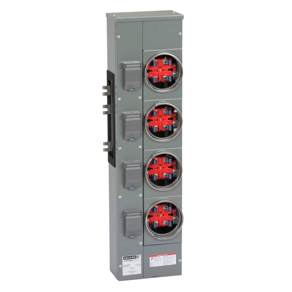 EZM114125X – Branch unit, EZ Meter-Pak, 125A, 4 x 4 jaw sockets, 120/240VAC, no bypass, ringed, 1200A Al/Cu busbar