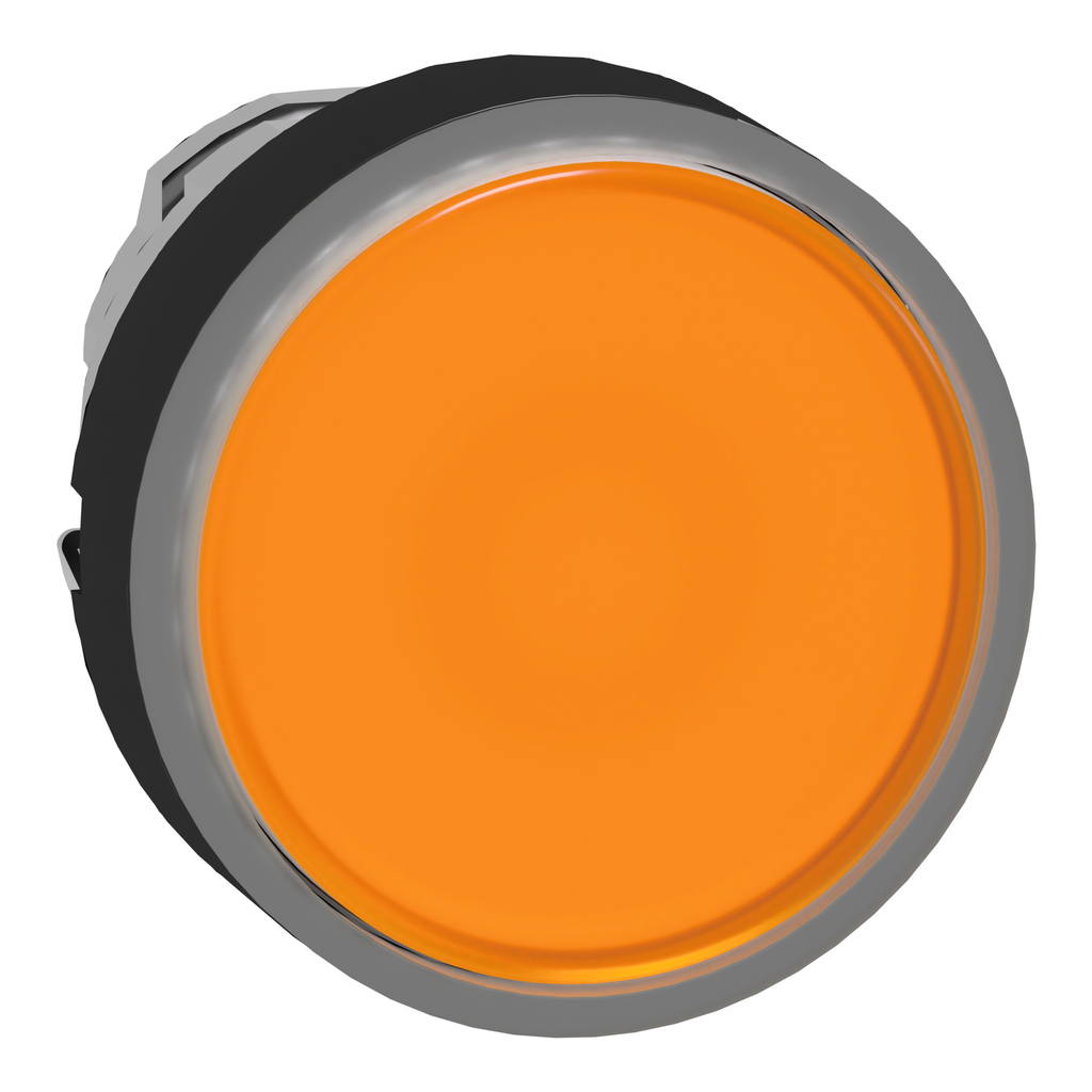 ZB4BW3537 – Head for illuminated push button, Harmony XB4, orange flush, 22mm, universal LED, spring return, plain, unmarked