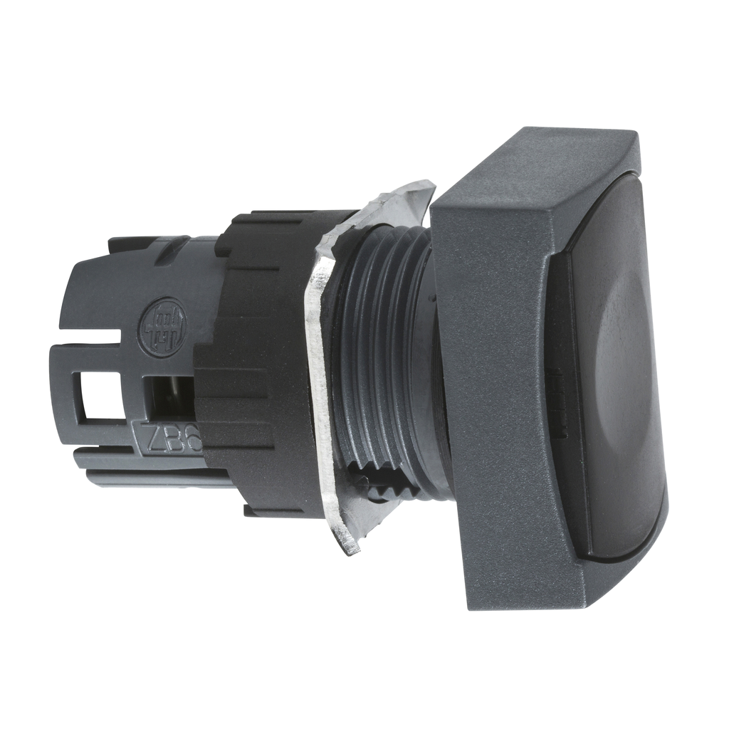 ZB6DA2 – Head for non illuminated push button, Harmony XB6, black rectangular flush, 16mm, integral LED, spring return, unmarked