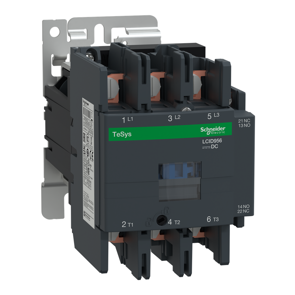 LC1D956BD – IEC contactor, TeSys Deca, nonreversing, 95A, 60HP at 480VAC, 3 phase, 3 pole, 3 NO, 24VDC coil, open style