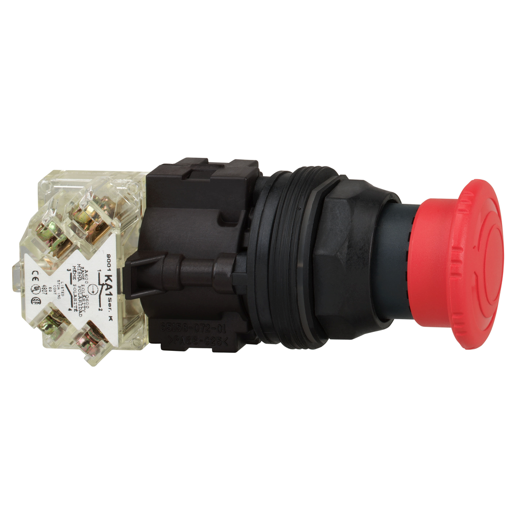 9001SKR16H13 – Emergency stop push button, Harmony 9001SK, plastic, mushroom 40mm, red, 30mm, 2 positions, turn to release, 1 C/O