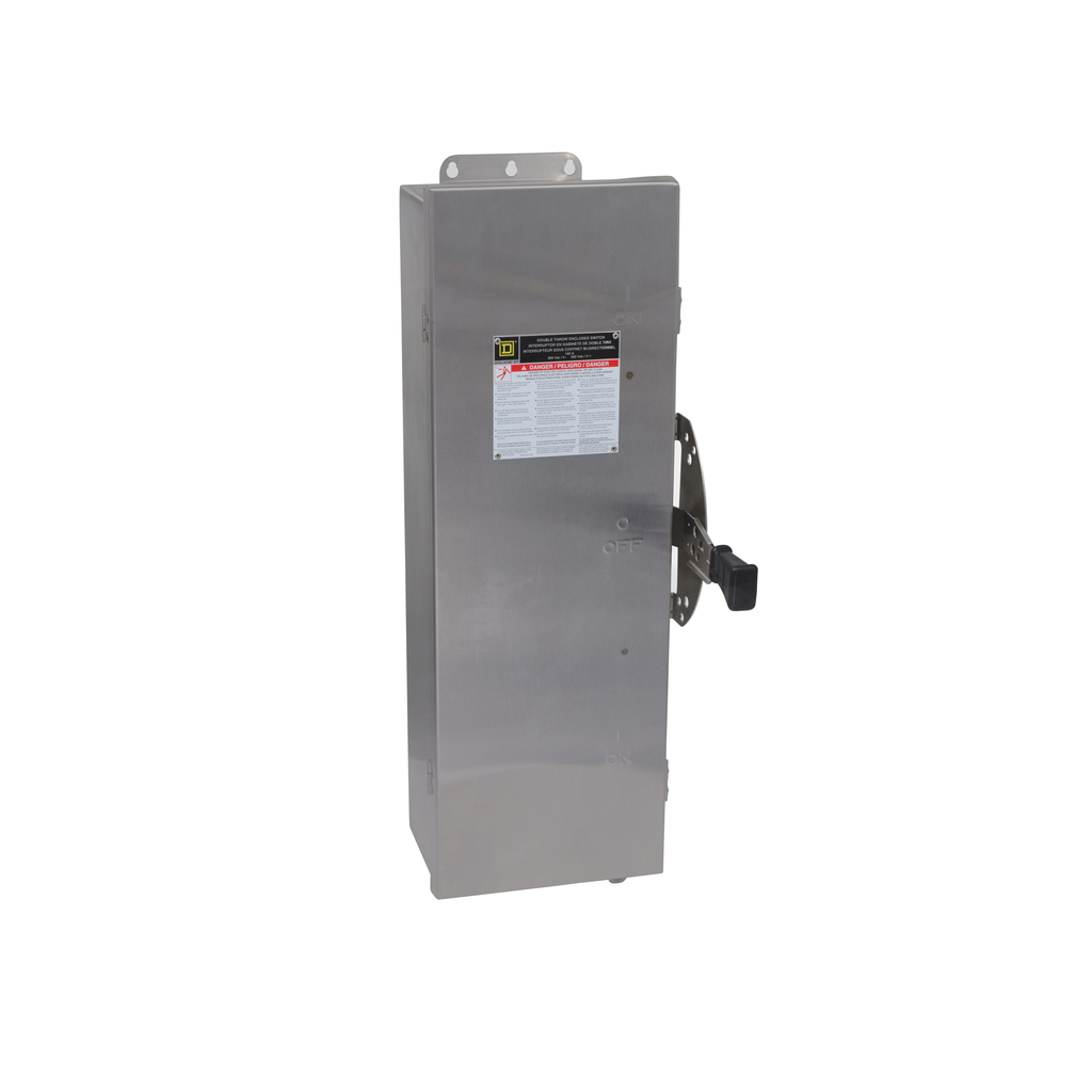 DTU363DS – Safety switch, double throw, non fusible, 100A, 600V, 3 pole, 100HP, NEMA 4, 4X, 5, 304 steel