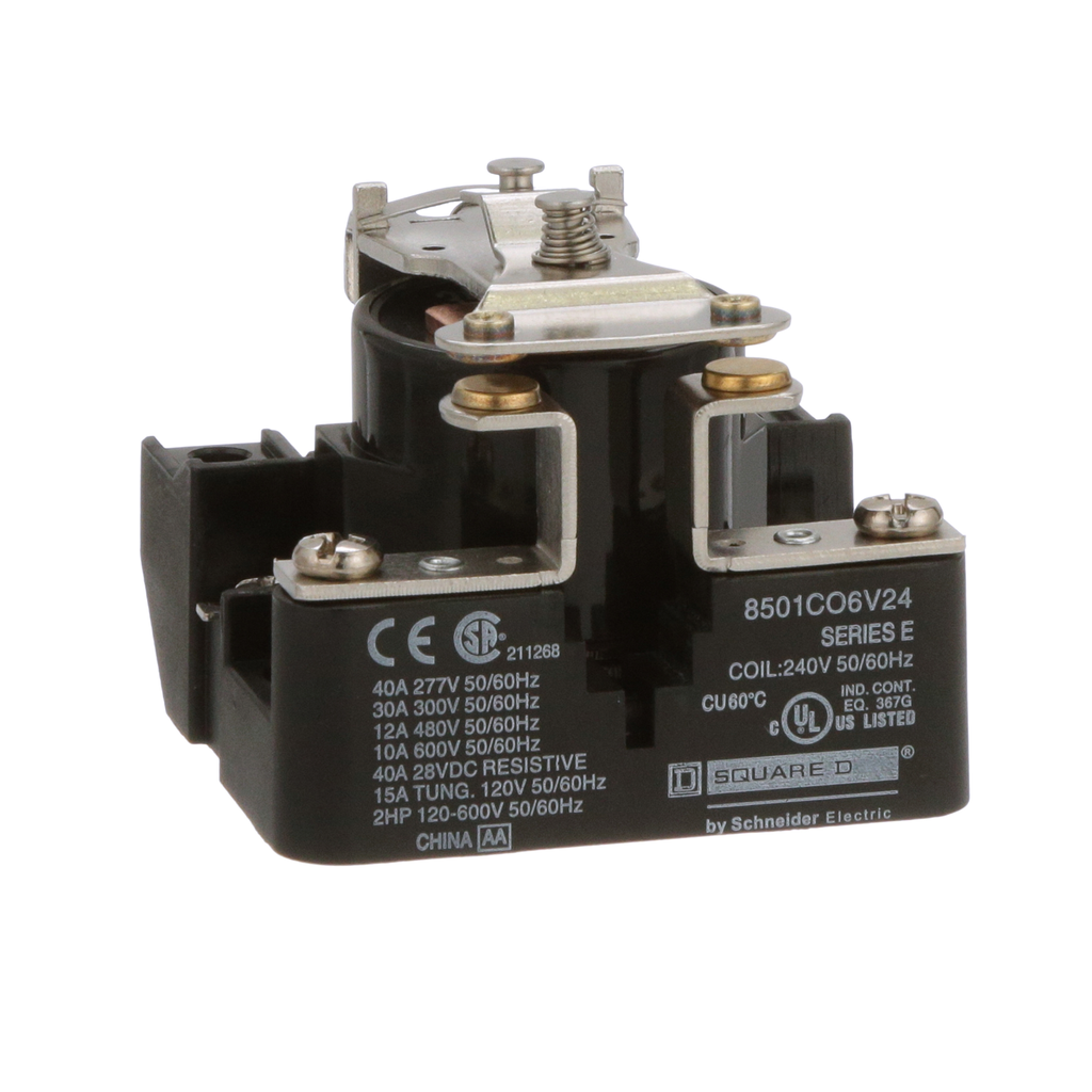 8501CO6V24 – Power Relay, Type C, 2.0 HP, 30A resistive at 300 VAC, SPST, 1 normally open contact, 240 VAC coil