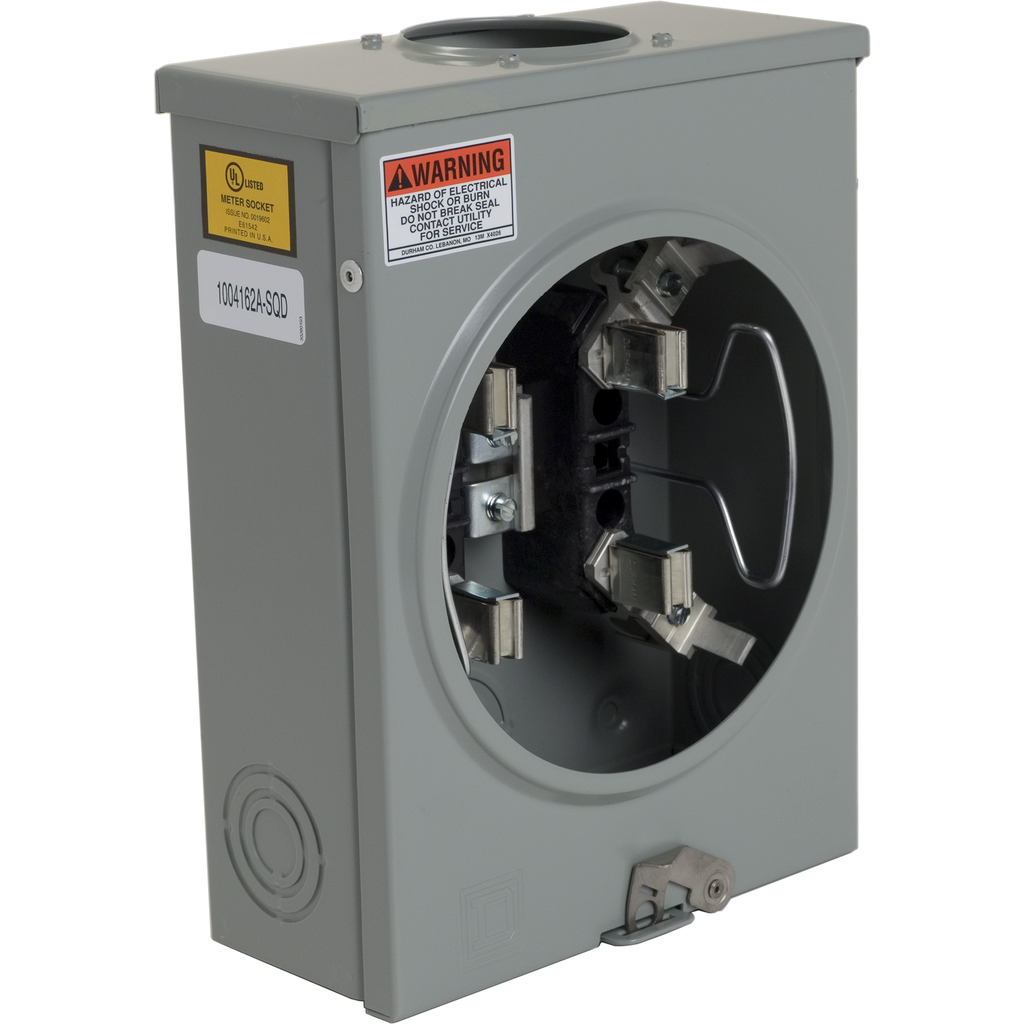 1004162A – Meter socket, ringless, 1 phase, 3 wire, 4 jaws, Series A, no bypass, no jaw release