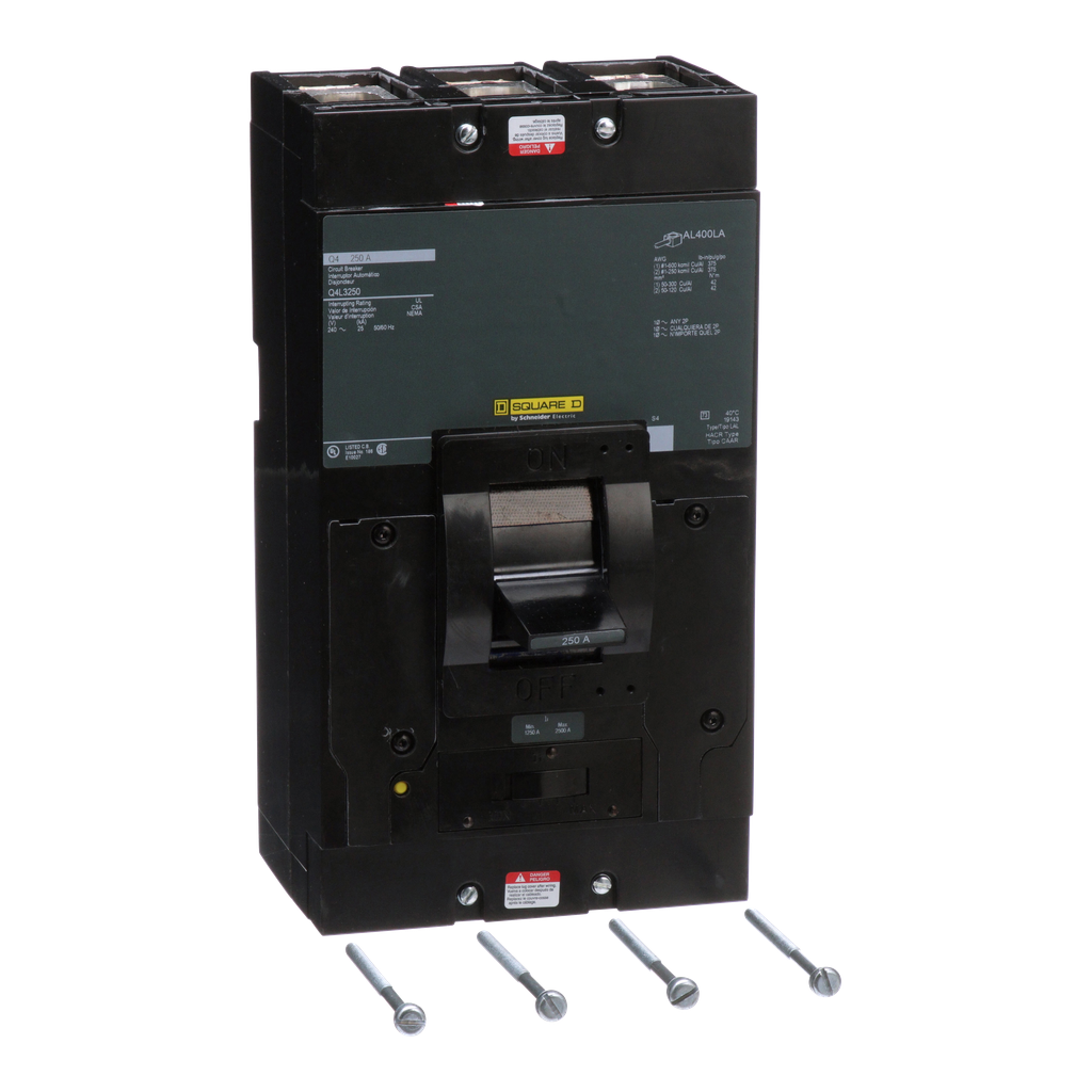 Q4L3250 – Circuit breaker, Q4, 250A, 3 pole, 240VAC, 25kA, lugs, thermal magnetic