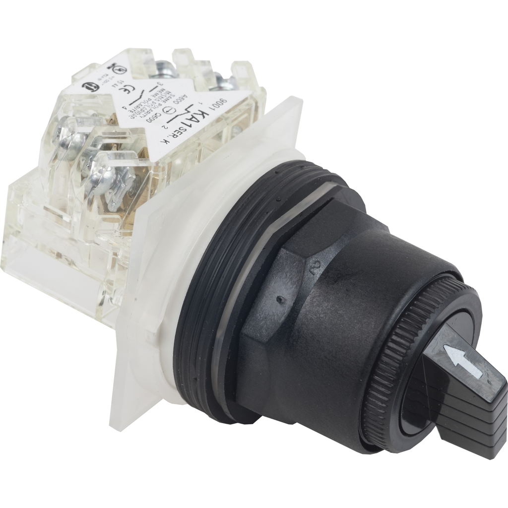 Mayer-DDS-Selector switch, Harmony 9001SK, plastic, standard handle, black, 30mm, 3 positions, stay put, 1 C/O-1