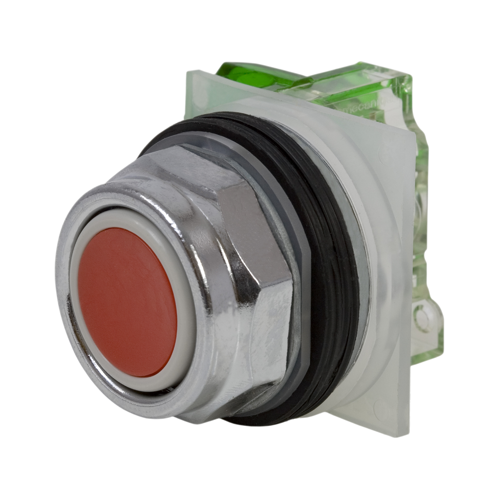 9001KR1RH5 – Push-button, Harmony 9001K, metal, flush, red, 30mm, spring return, 1 NO